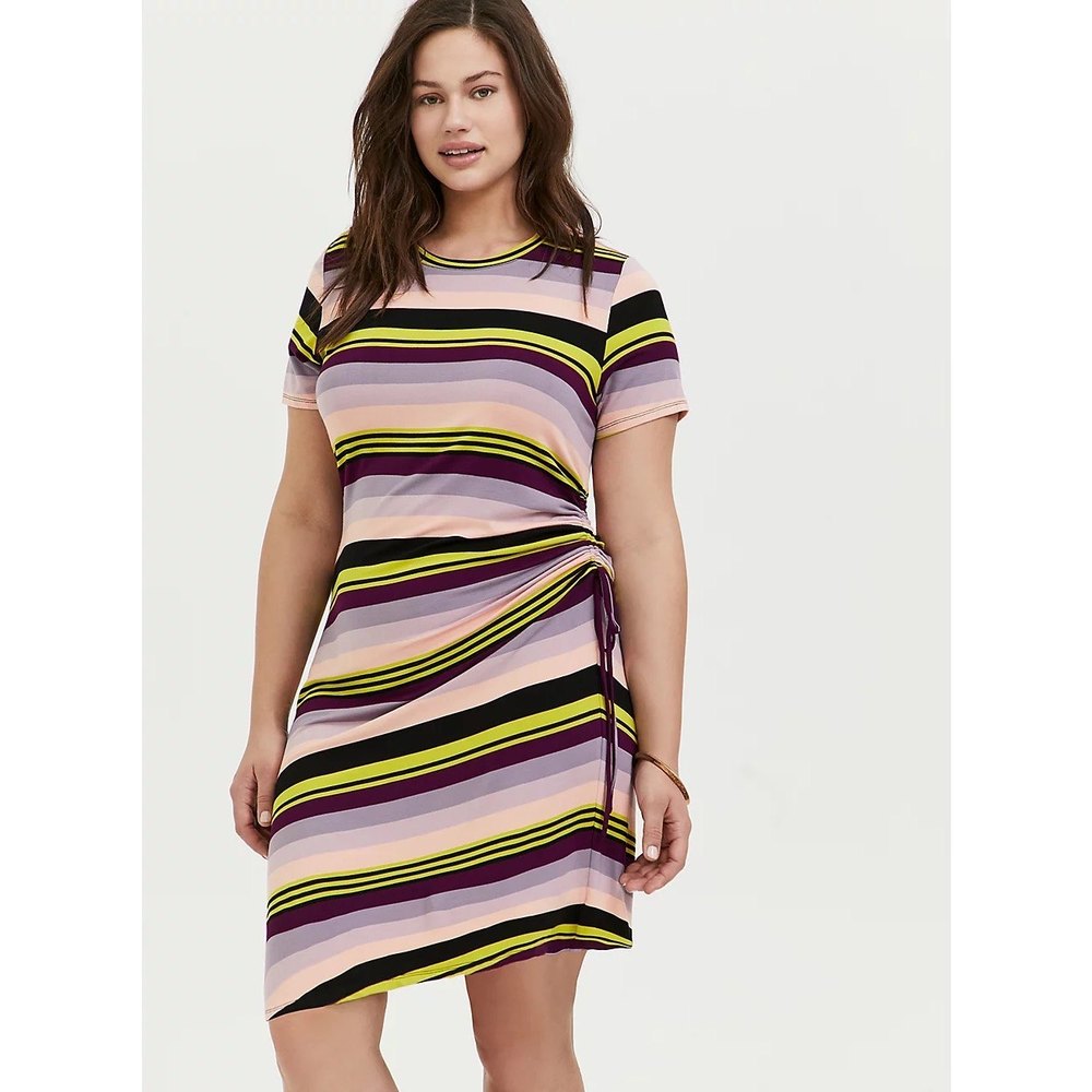 Torrid Multi Stripe Jersey Drawstring Side T-Shir… - image 2